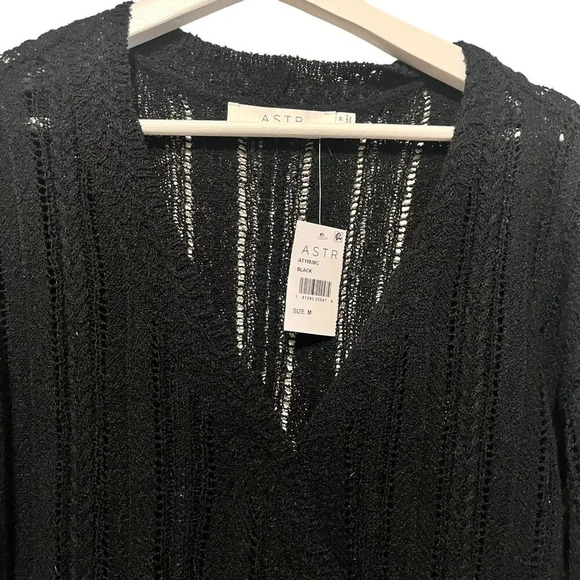 NWT ASTR The Label Women's Black Wrap Front Pointelle Sweater Size M - Picture 7 of 10